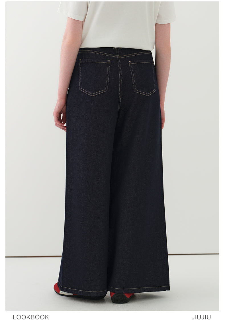 High Waist Wide-Leg Denim Pants With Rope Tie Belt