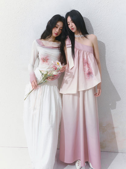 One-Shoulder Floral Gradient Dress