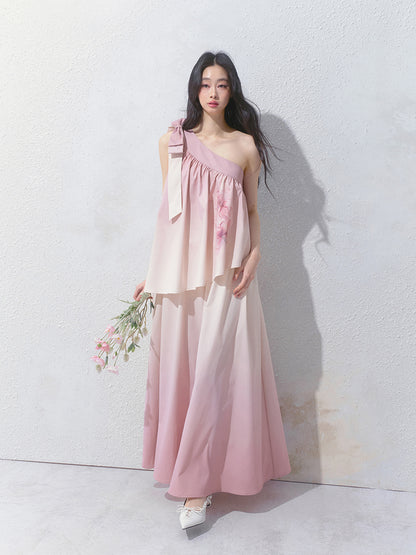 One-Shoulder Floral Gradient Dress