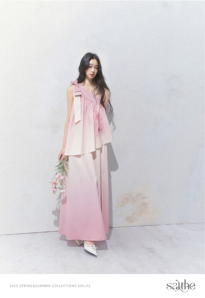 One-Shoulder Floral Gradient Dress