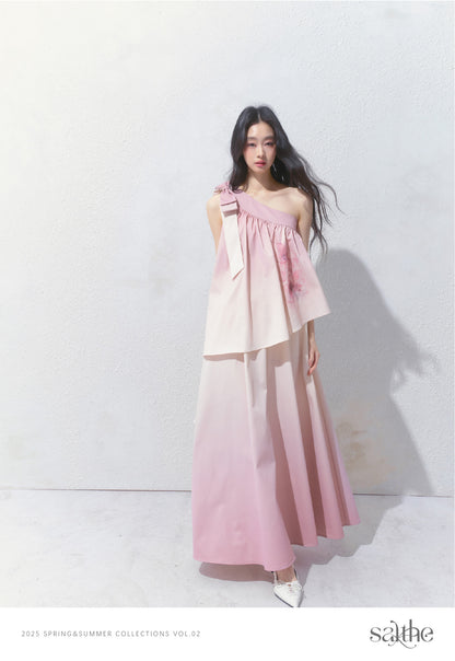 One-Shoulder Floral Gradient Dress