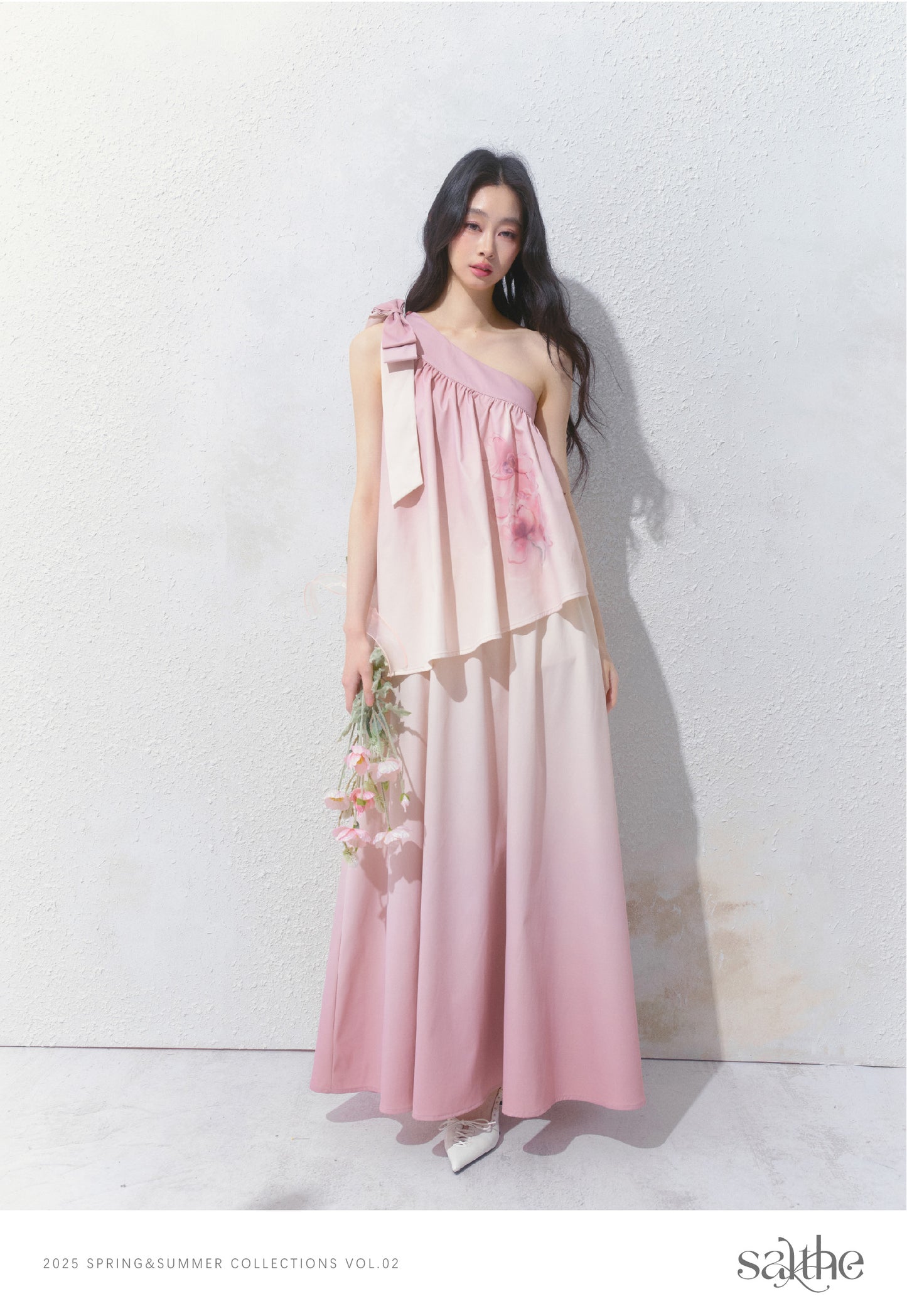 One-Shoulder Floral Gradient Dress