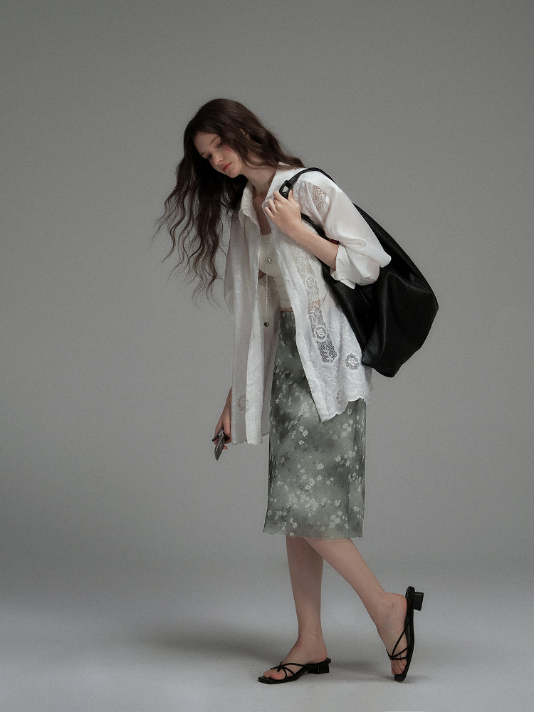 Stretchy Floral Midi Skirt