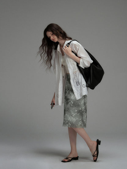 Stretchy Floral Midi Skirt