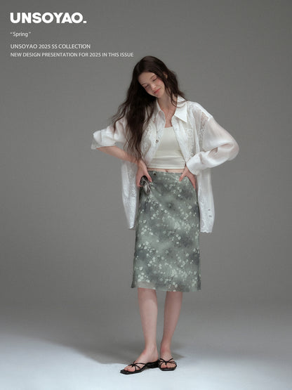 Stretchy Floral Midi Skirt