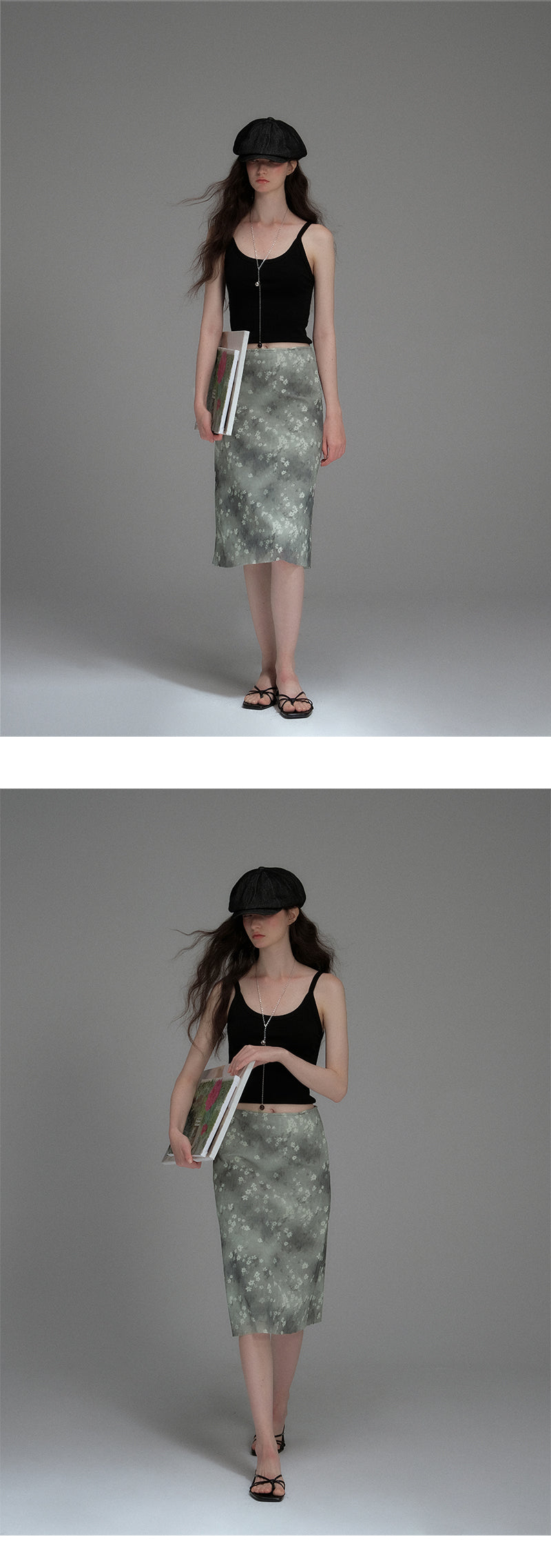 Stretchy Floral Midi Skirt