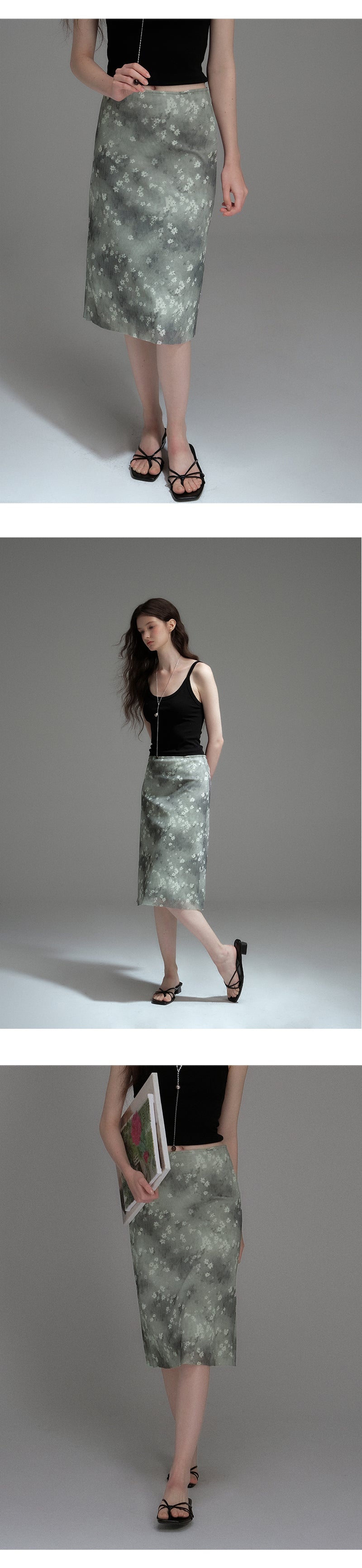 Stretchy Floral Midi Skirt