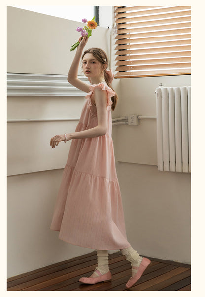 Smocked Tiered Striped Dress With Flutter Sleeves