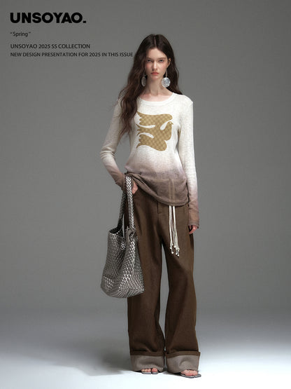 Relaxed Wide-Leg Roll-Up Pants