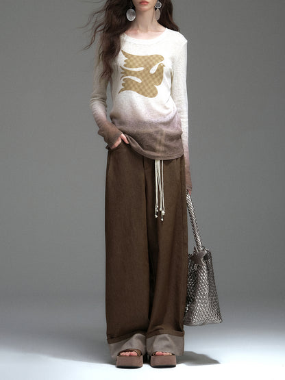 Relaxed Wide-Leg Roll-Up Pants