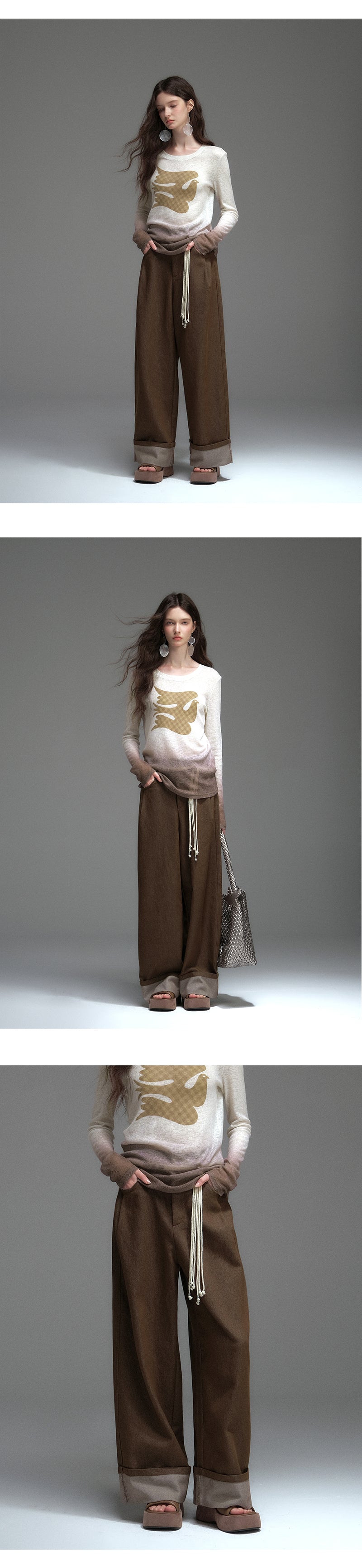 Relaxed Wide-Leg Roll-Up Pants