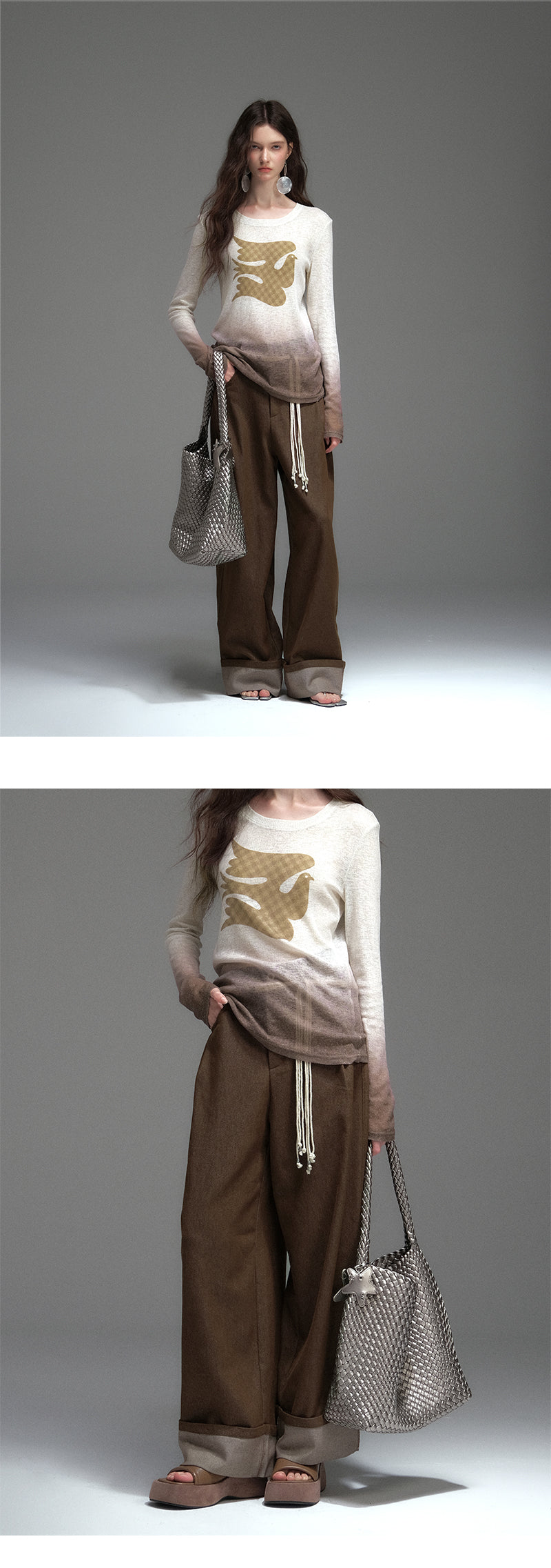 Relaxed Wide-Leg Roll-Up Pants