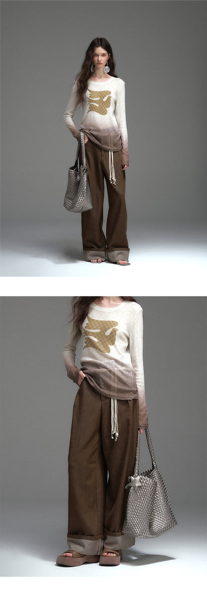 Relaxed Wide-Leg Roll-Up Pants