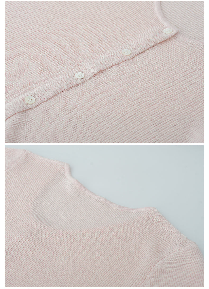 Double-Sleeve Sheer Knit Button-Up Top