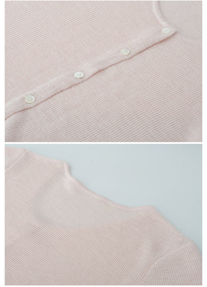 Double-Sleeve Sheer Knit Button-Up Top