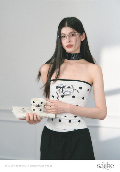 Polka Dot Tube Top With Puppy Print