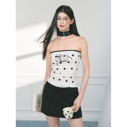 Polka Dot Tube Top With Puppy Print