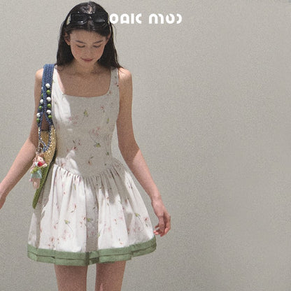 Floral Sleeveless Dress With Trimmed Hem