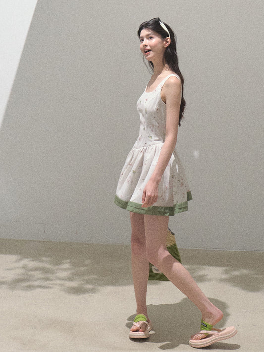 Floral Sleeveless Dress With Trimmed Hem
