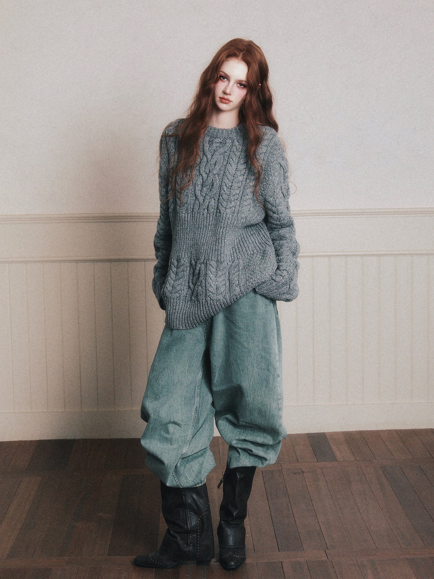 Chunky Cable Knit Pullover Sweater