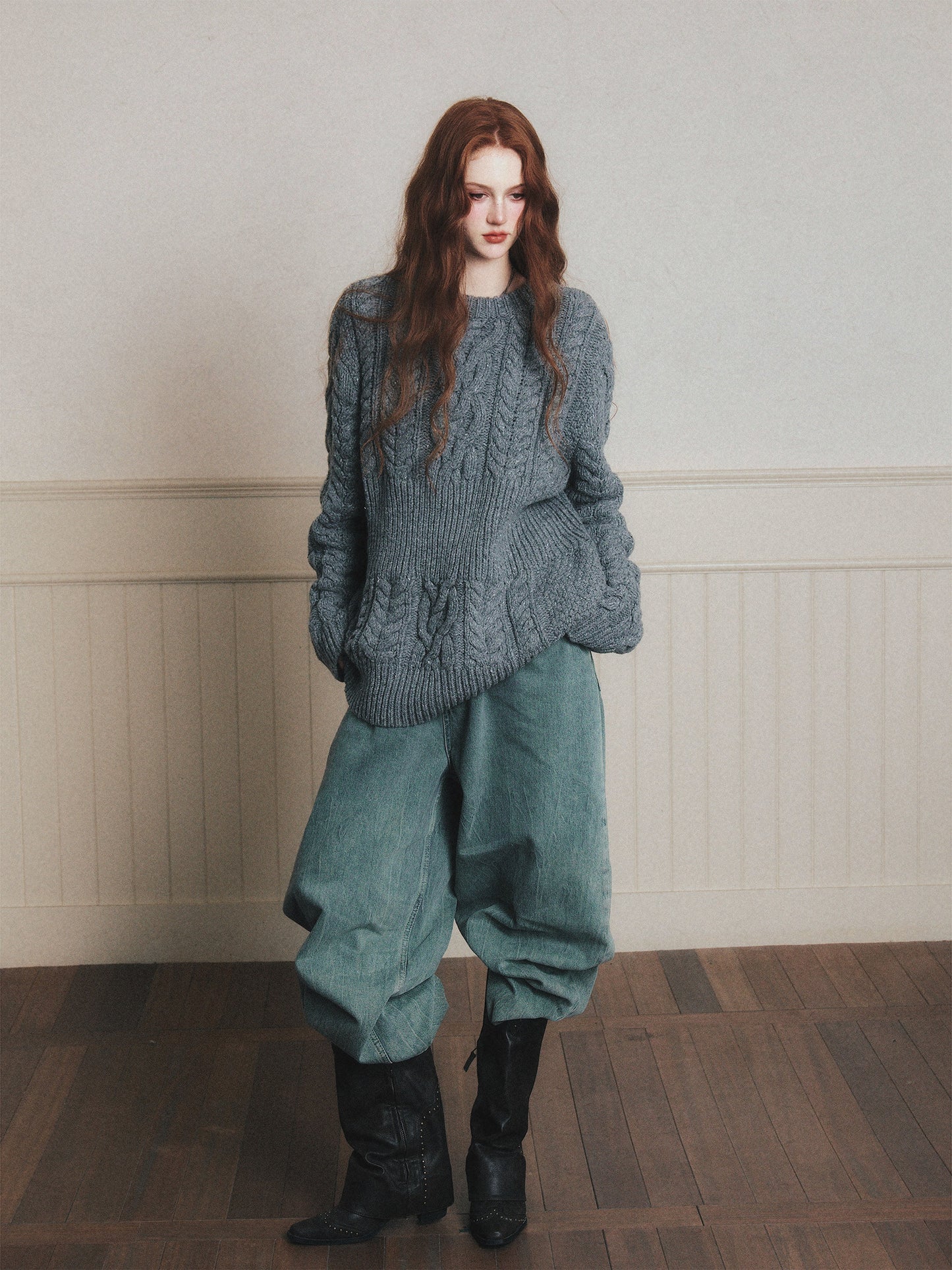 Chunky Cable Knit Pullover Sweater