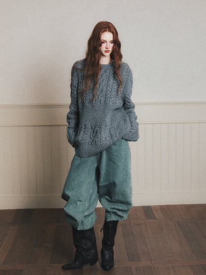 Chunky Cable Knit Pullover Sweater
