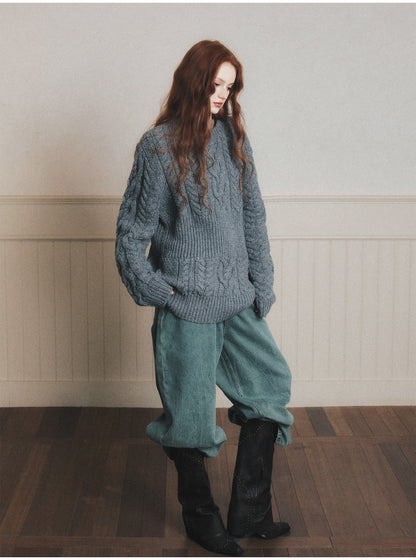 Chunky Cable Knit Pullover Sweater