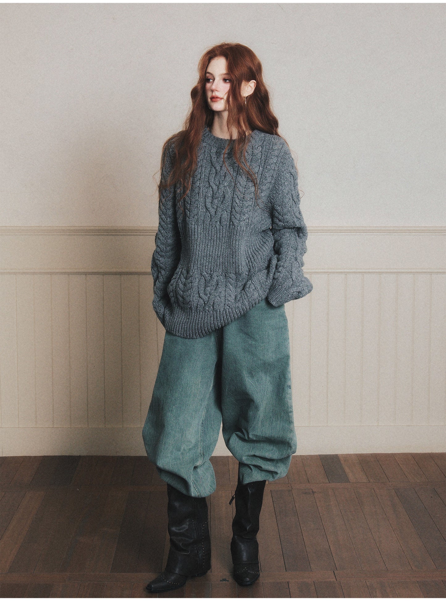 Chunky Cable Knit Pullover Sweater