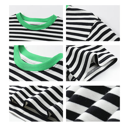 Striped Cotton T-Shirt With Contrast Neckline