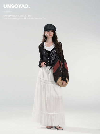 Mesh Knit Cotton Blend Cardigan