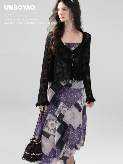Mesh Knit Cotton Blend Cardigan