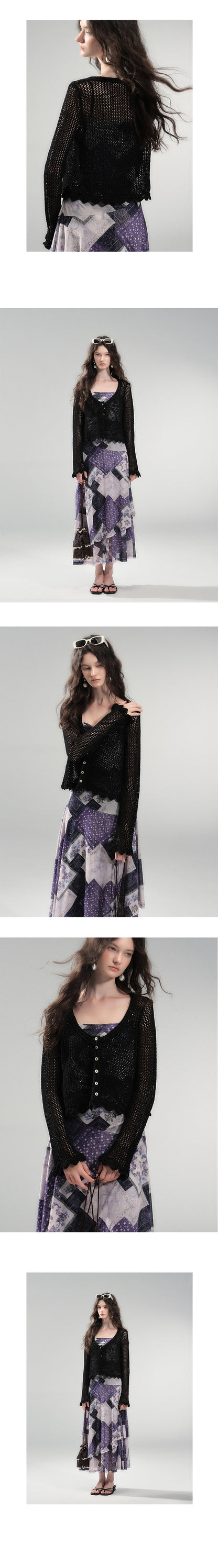 Mesh Knit Cotton Blend Cardigan