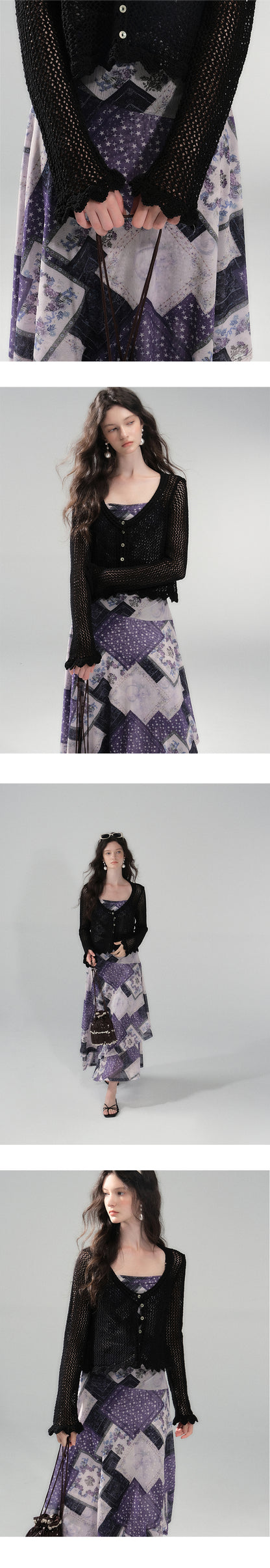 Mesh Knit Cotton Blend Cardigan
