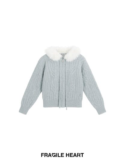 Cable-Knit Hoodie With Faux Fur Trim