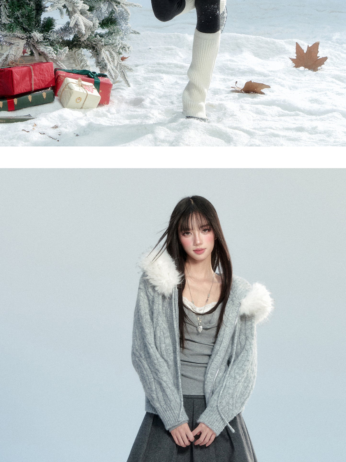 Cable-Knit Hoodie With Faux Fur Trim