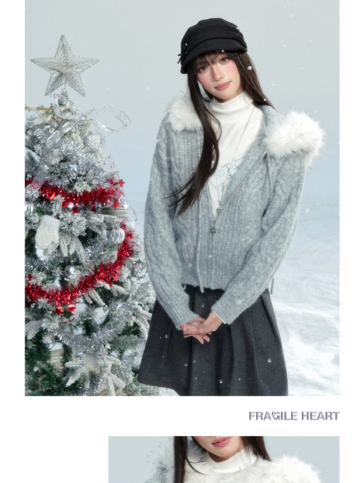 Cable-Knit Hoodie With Faux Fur Trim