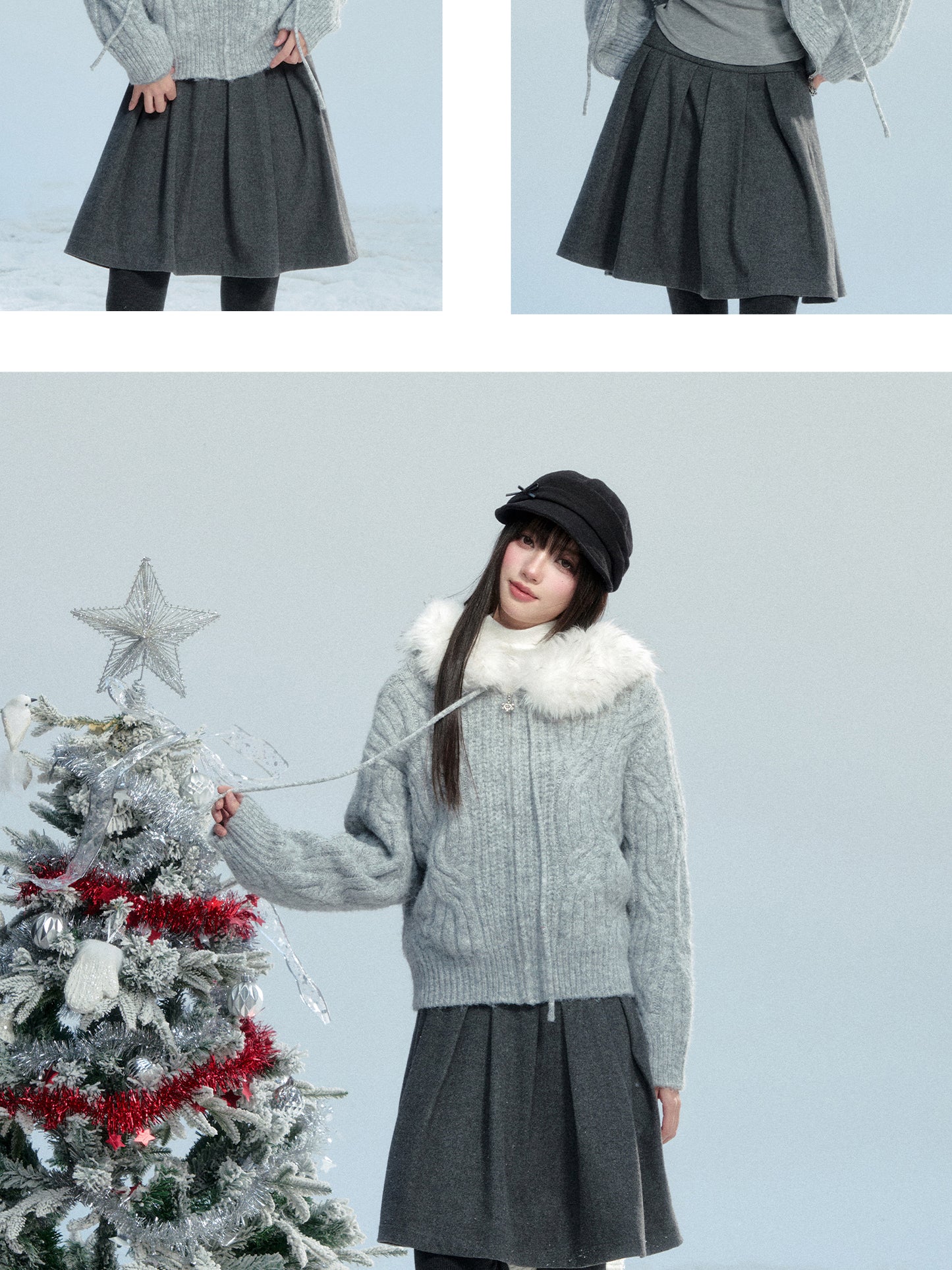 Cable-Knit Hoodie With Faux Fur Trim