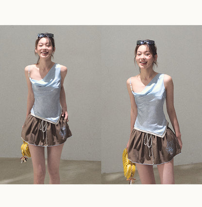 Micro Flare Skirt With Flower Motif
