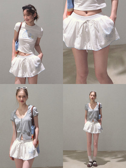 Micro Flare Skirt With Flower Motif