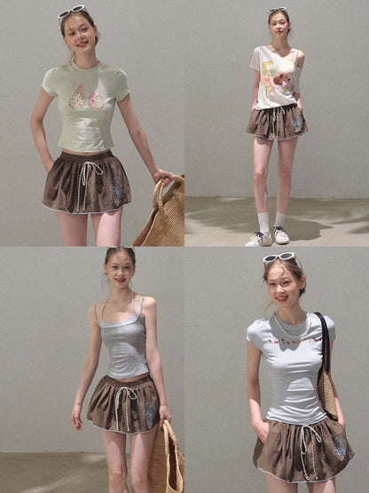 Micro Flare Skirt With Flower Motif