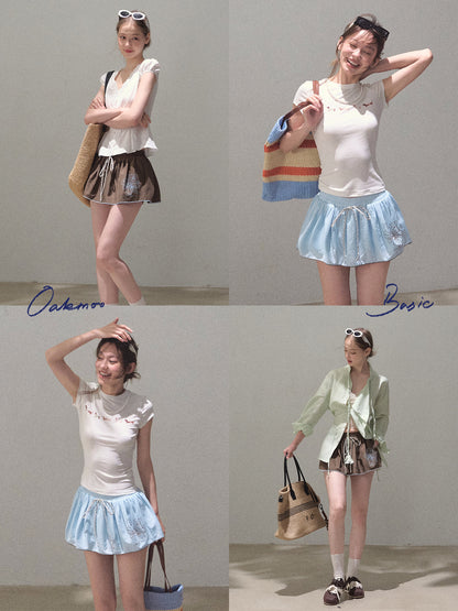 Micro Flare Skirt With Flower Motif