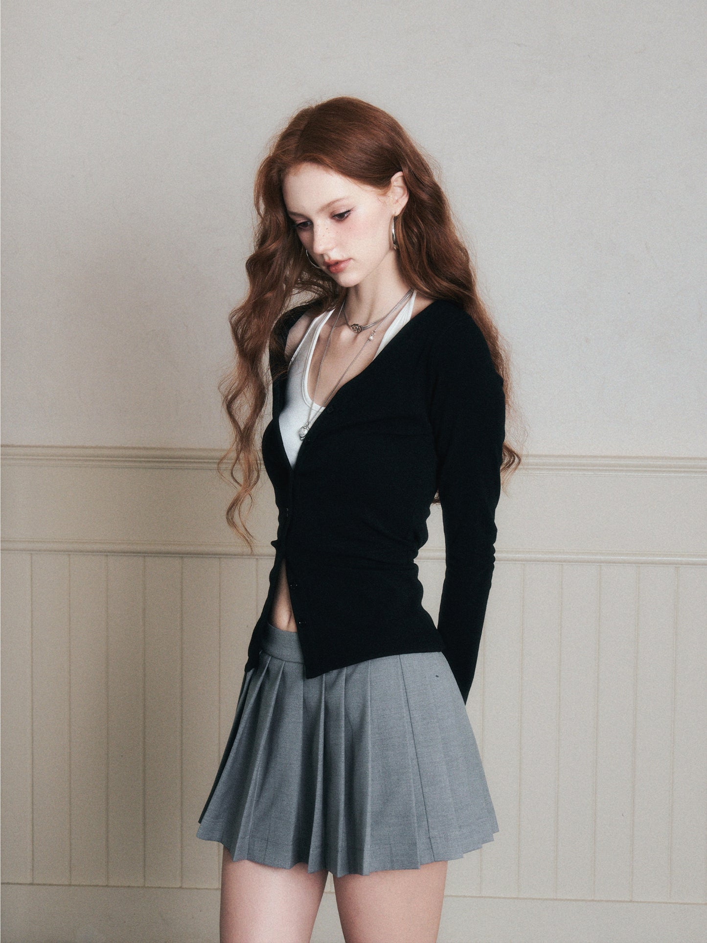 Low-Rise Pleated School-Style Skirt