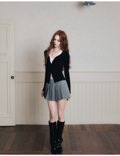Low-Rise Pleated School-Style Skirt