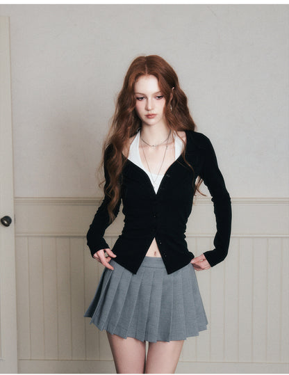 Low-Rise Pleated School-Style Skirt