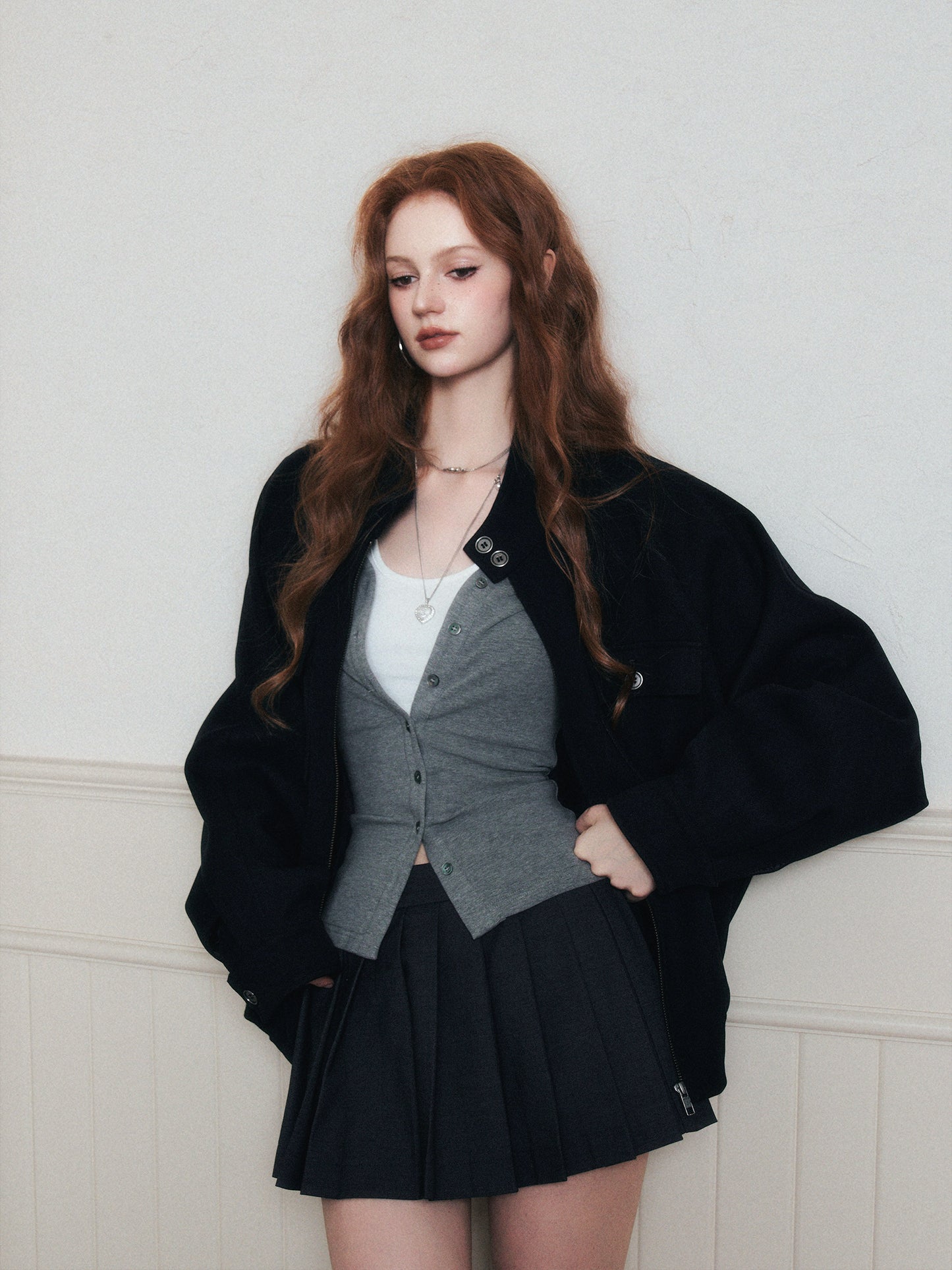 Low-Rise Pleated School-Style Skirt