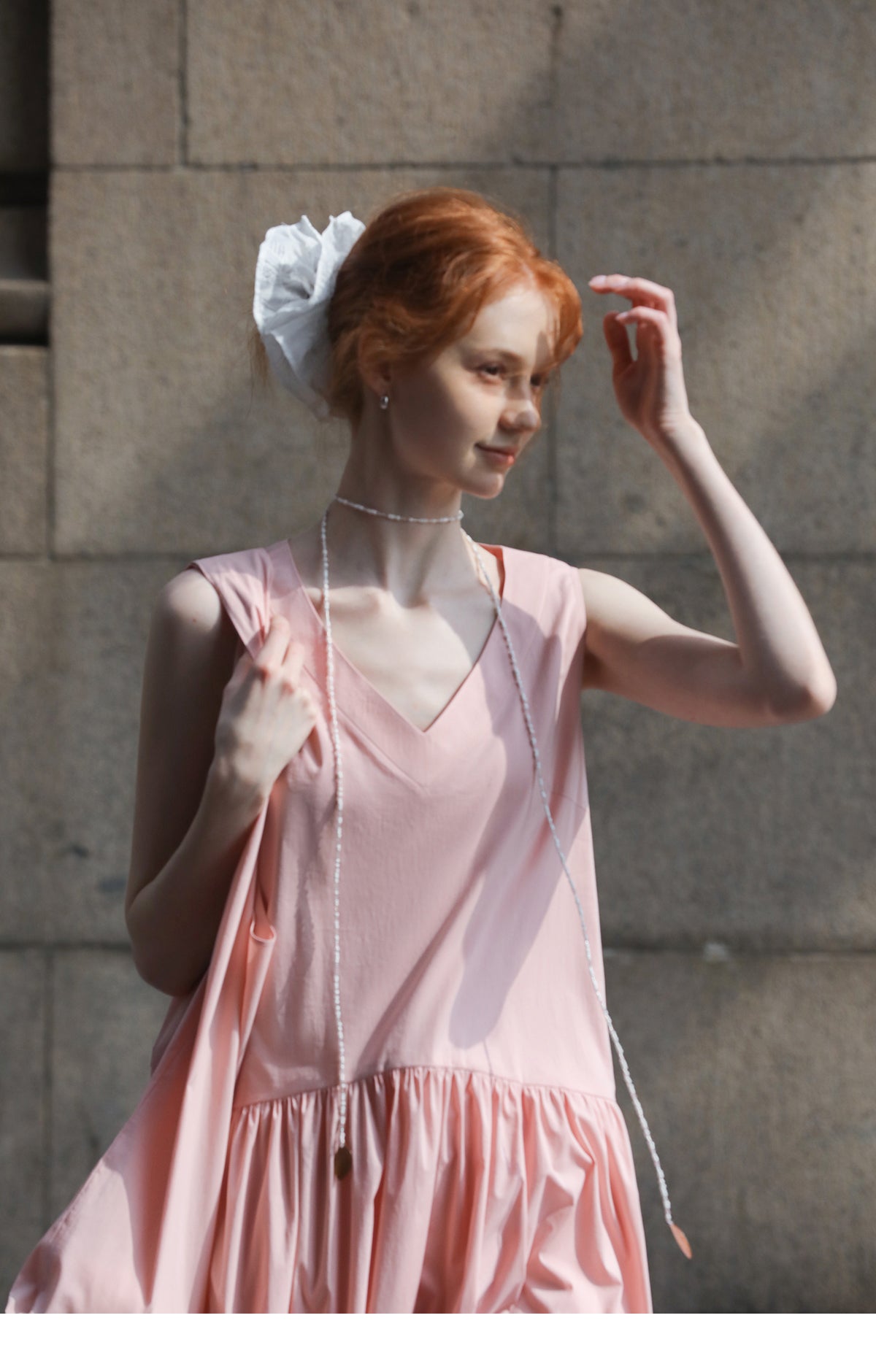V-Neck Sleeveless Gathered Midi Dress