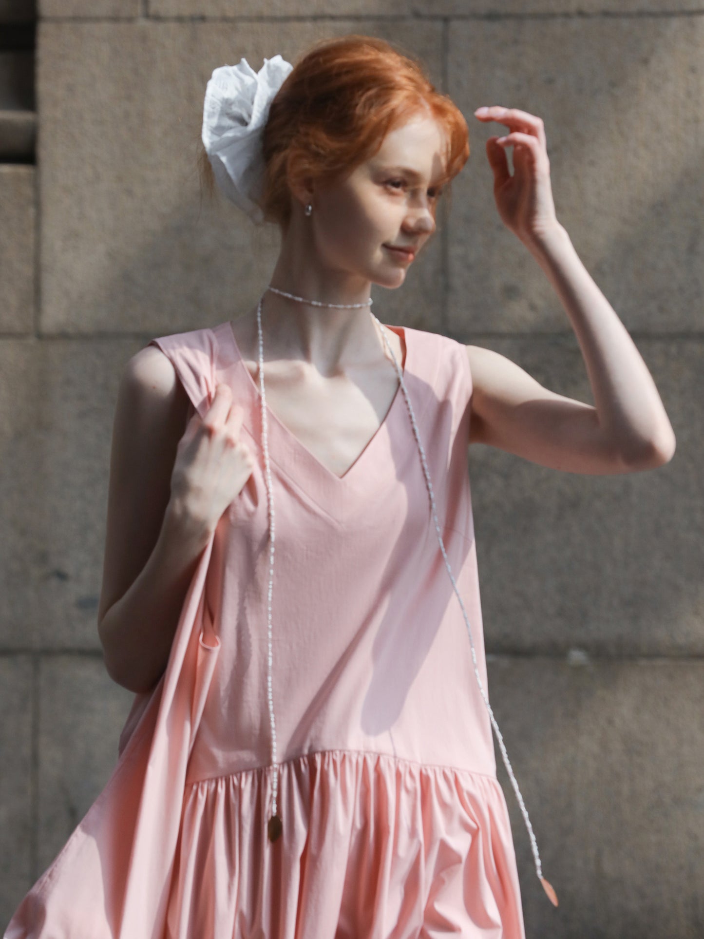 V-Neck Sleeveless Gathered Midi Dress