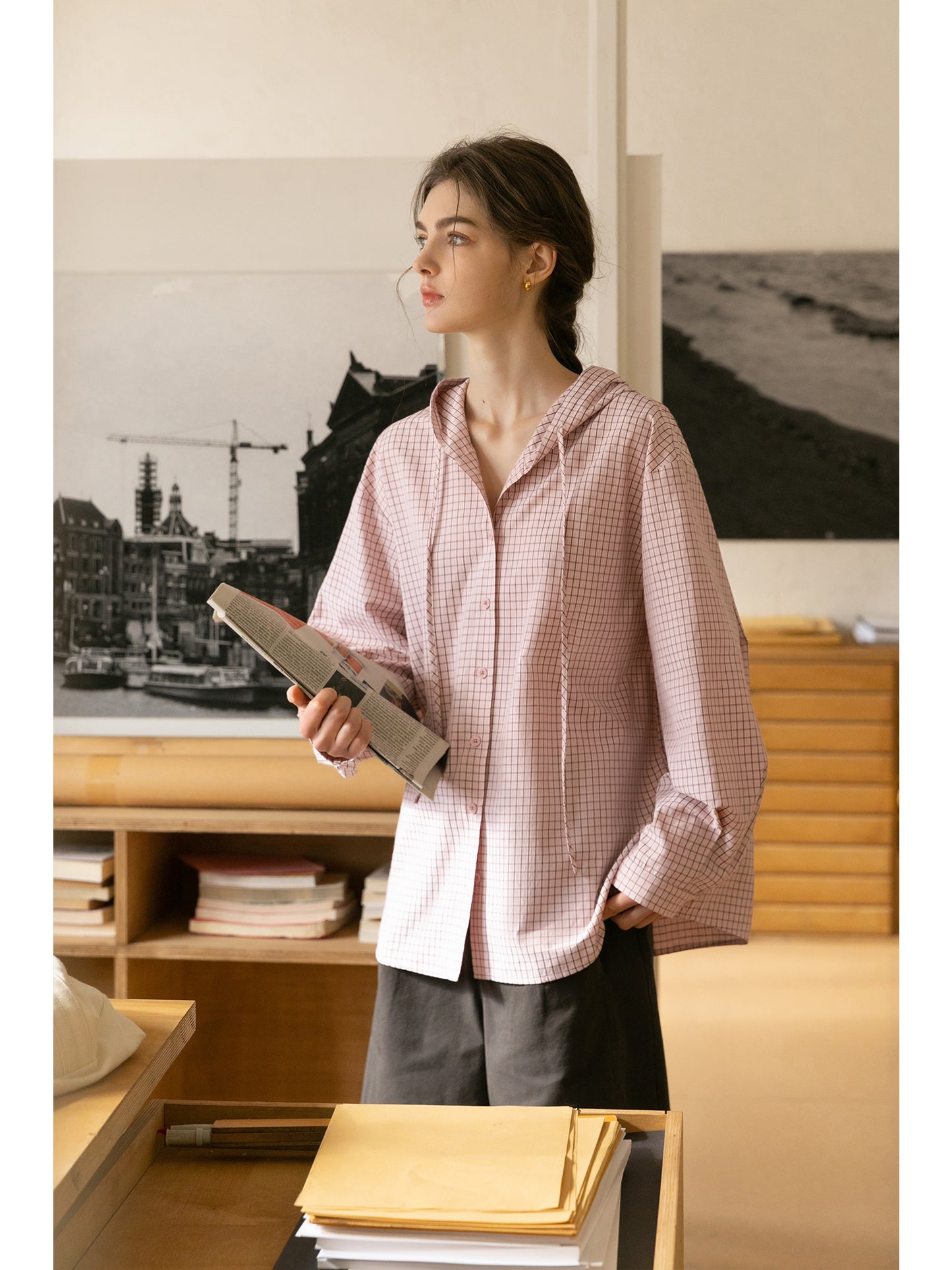 Grid Check Hooded Shirt