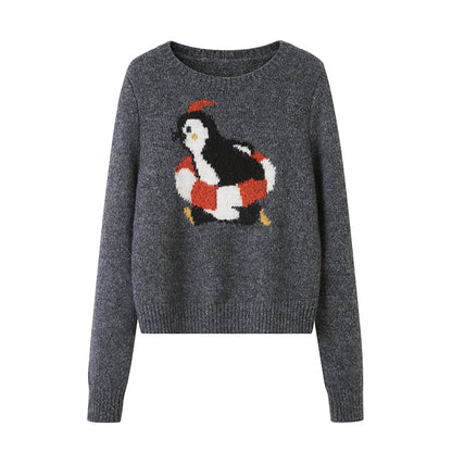 Penguin Jacquard Knit Wool Blend Sweater