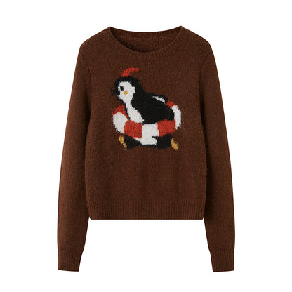 Penguin Jacquard Knit Wool Blend Sweater